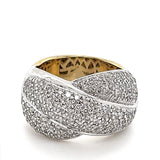 Solid bicolor ring in 18 carat (750) gold with 156 brilliant-cut diamonds