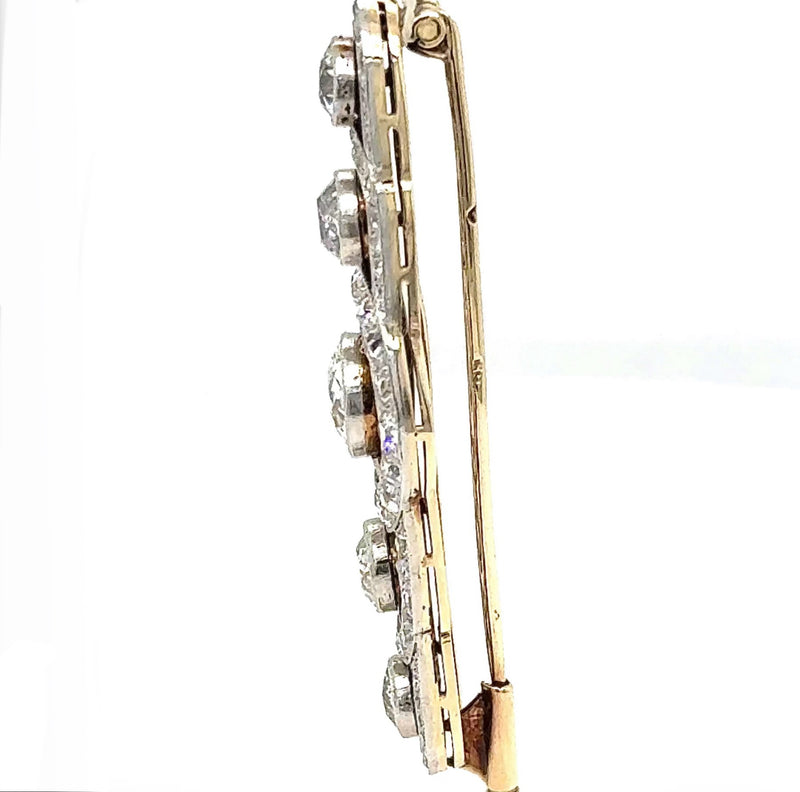 Eindrucksvolle Art-Deco Brosche in 14 Karat Gold mit großen Altschliff Diamanten