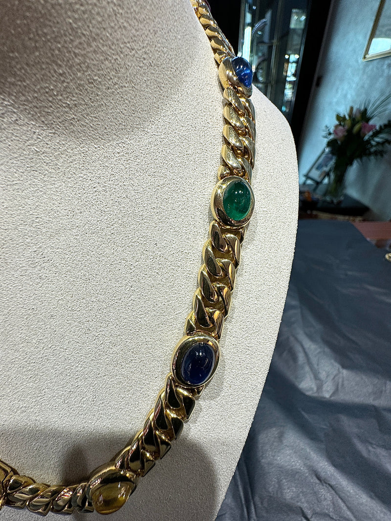 Einmaliges Collier / Armband in 18 Karat Gelbgold mit Saphiren & Smaragden