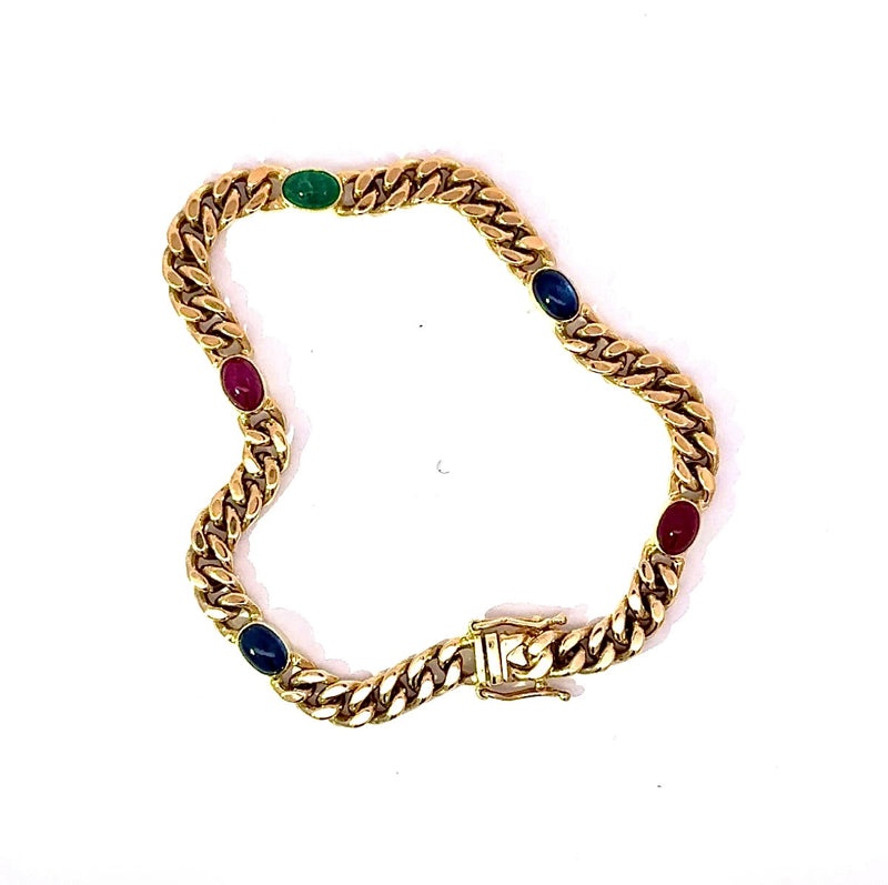 Zeitloses Armband in 14 Karat Gelbgold mit Saphiren, Rubinen und Smaragd