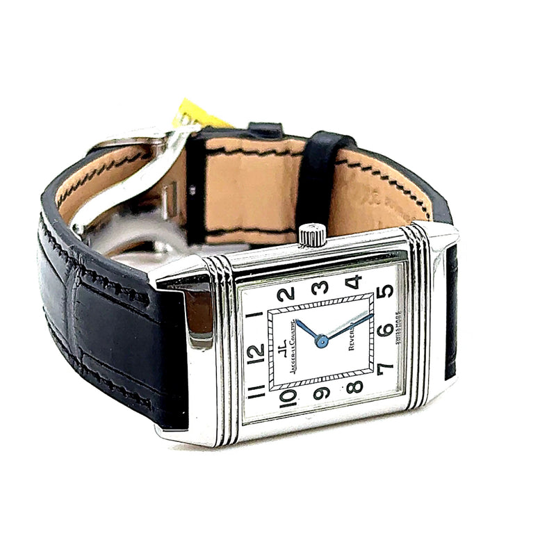 Zeitlose Jaeger LeCoultre Reverso Uhr in Edelstahl mit neuem Echt-Kroko Band