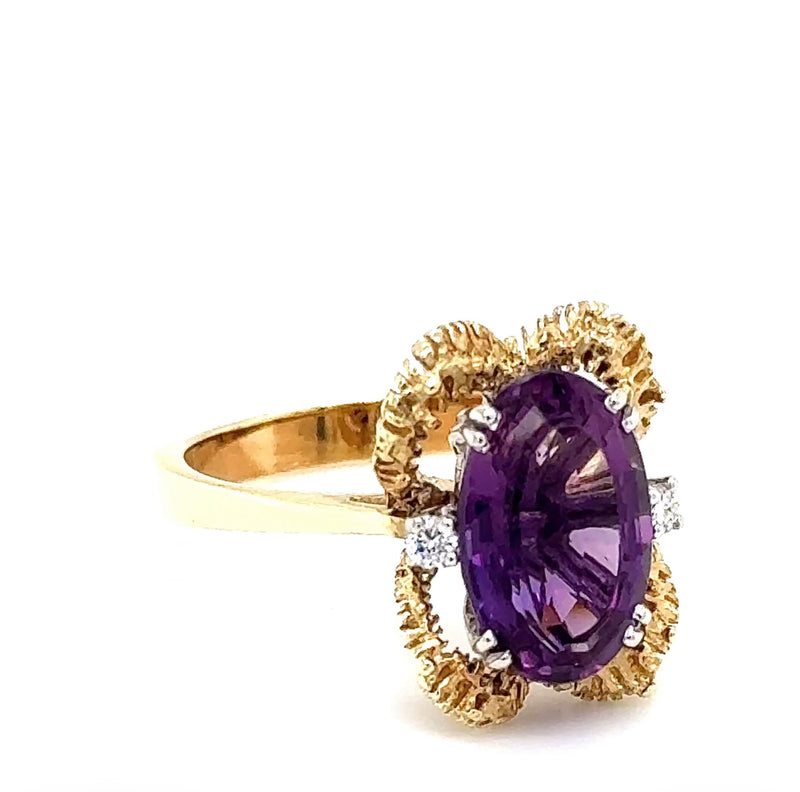 Handgefertigter Amethyst Ring in 14 Karat Gelb -& Weißgold mit Brillanten