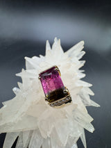 Beeindruckender Ring in 14 Karat Gelbgold mit Bicolor-Turmalin & Brillanten