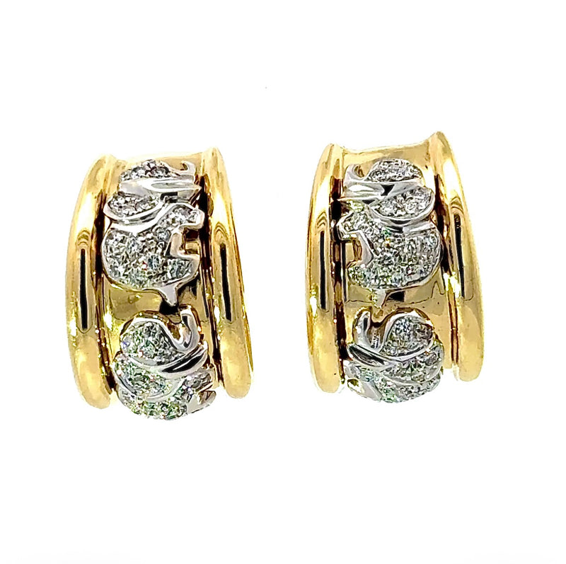 Handgefertigte Halbkreolen in 18 Karat Gelb- & Weißgold mit feinen Brillanten