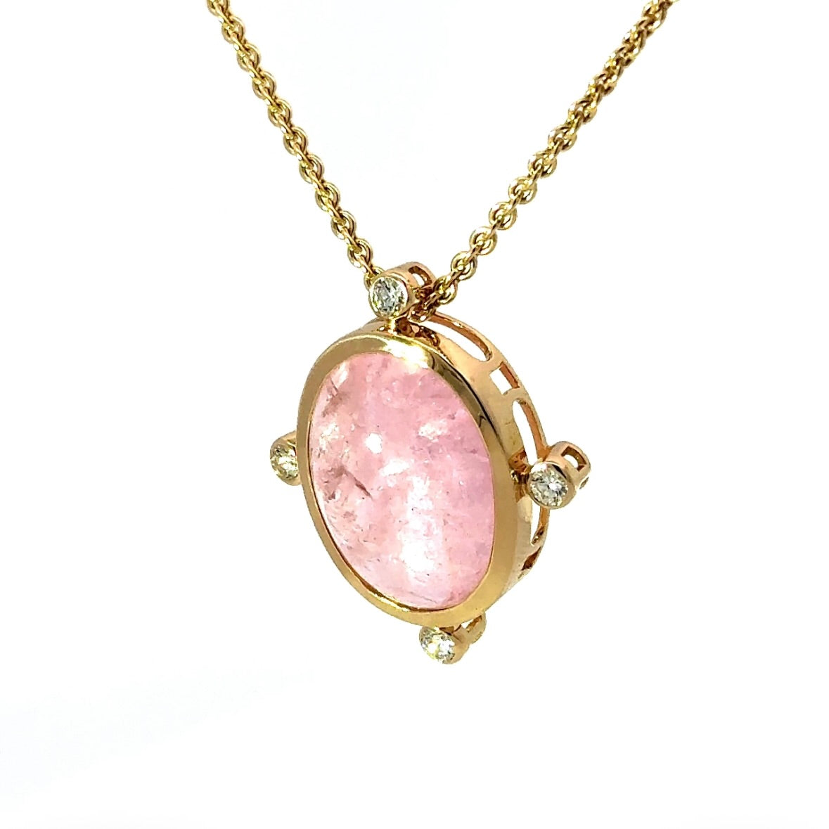 Eleganter Anhänger in 14 Karat Gelbgold mit rosa Morganit & Brillanten