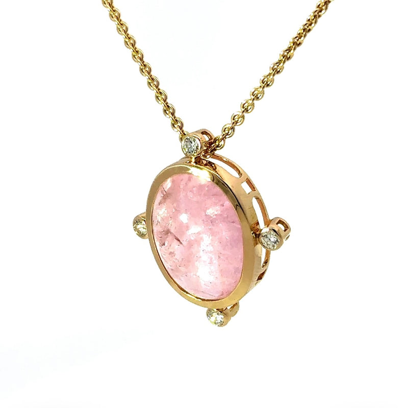 Eleganter Anhänger in 14 Karat Gelbgold mit rosa Morganit & Brillanten