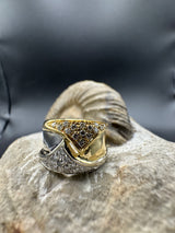 Breiter Bicolor-Ring in 18 Karat Gelb- & Weißgold mit feinen Brillanten