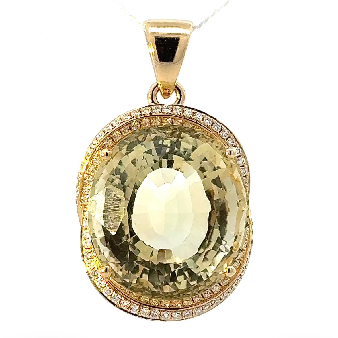 Beeindruckender Anhänger in 14 Karat Gelbgold mit riesigem Goldberyll & Brillanten