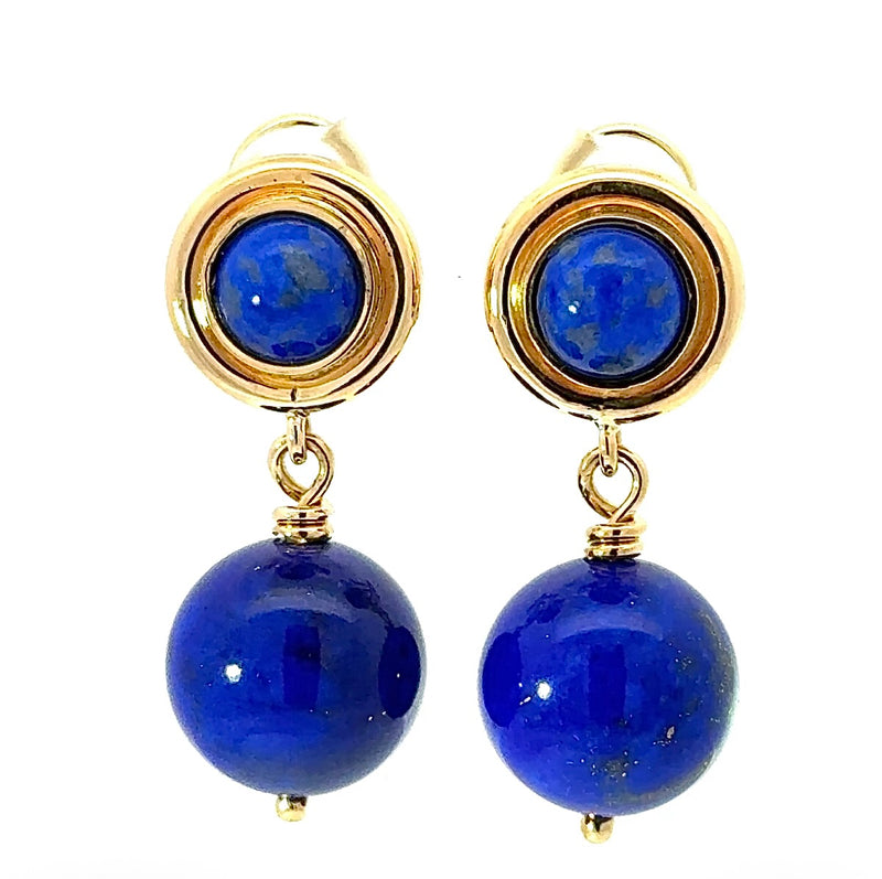 Elegante Ohrringe in 14 Karat Gelbgold mit hochfeinem Lapis Lazuli