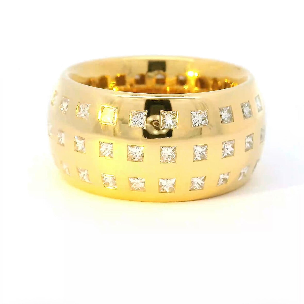 Beeindruckender Memory Ring in 18 Karat Gelbgold mit Princess-Cut Diamanten von W. Häring