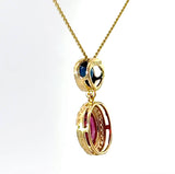 Moderner Rubin & Saphir Anhänger in 18 Karat Gelbgold mit feinen Brillanten & Ankerkette