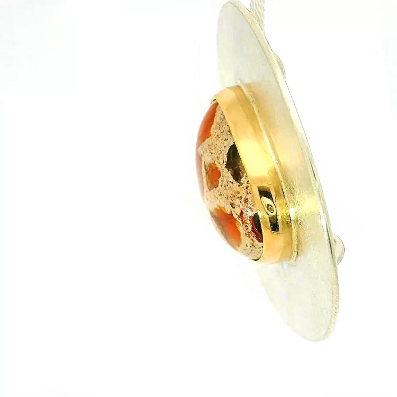Einmaliger Anhänger in 925 Sterling Silber & 18 Karat Gold mit Natur-Feueropal