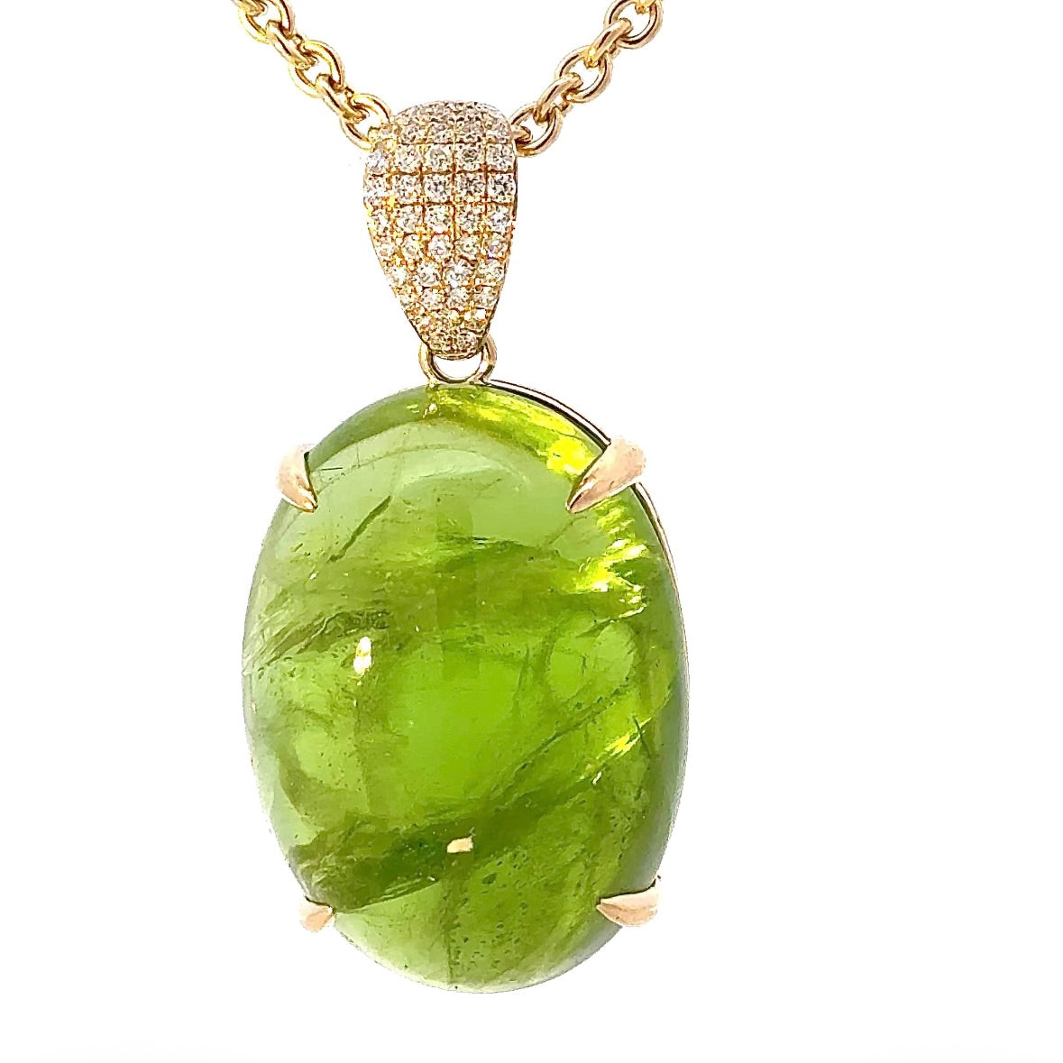Huge Pendant in 14 Karat Yellow Gold with impressive Peridot & Brilliants
