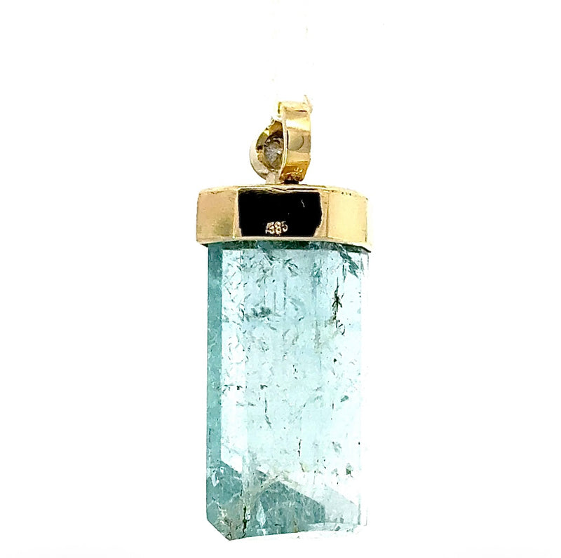 Ausgefallener Aquamarin-Anhänger in 14 Karat Gelbgold mit Brillant