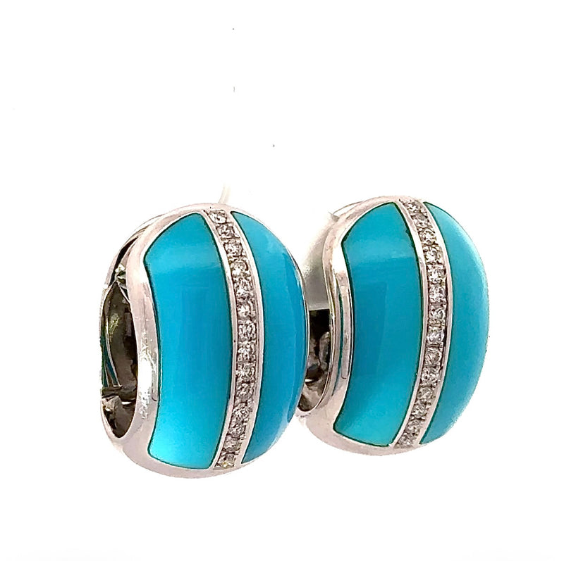 Exklusive 18 Karat Weißgold-Kreolen mit Türkis & Brillanten