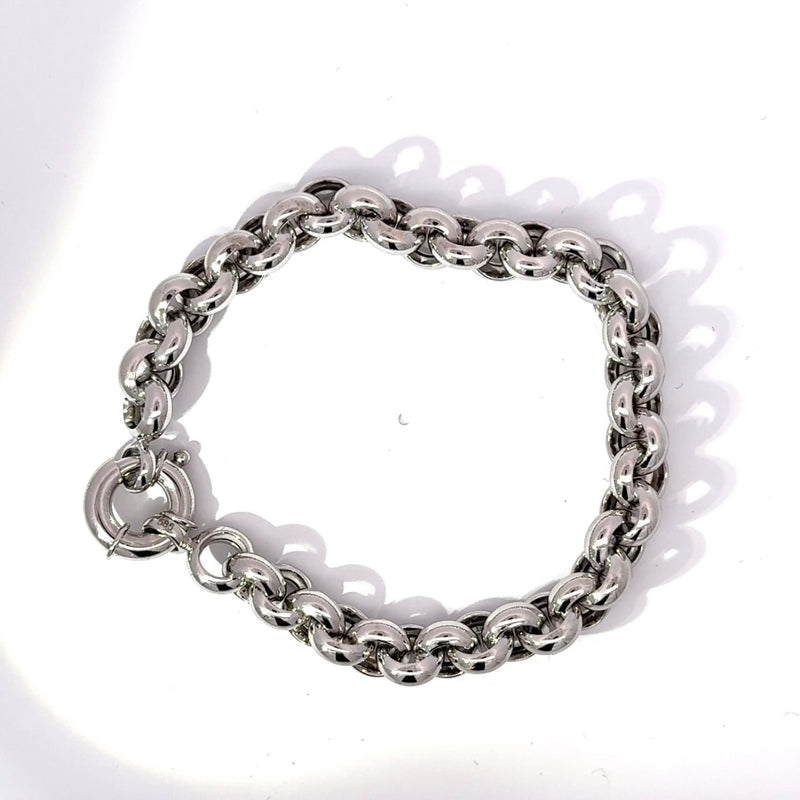 Modernes Erbsketten-Armband in 14 Karat Weißgold mit großem Federring