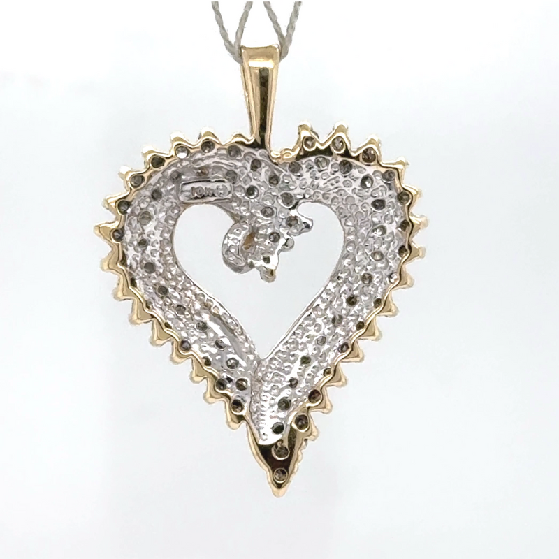 Elegant bicolor heart in 10 carat gold with 67 diamonds