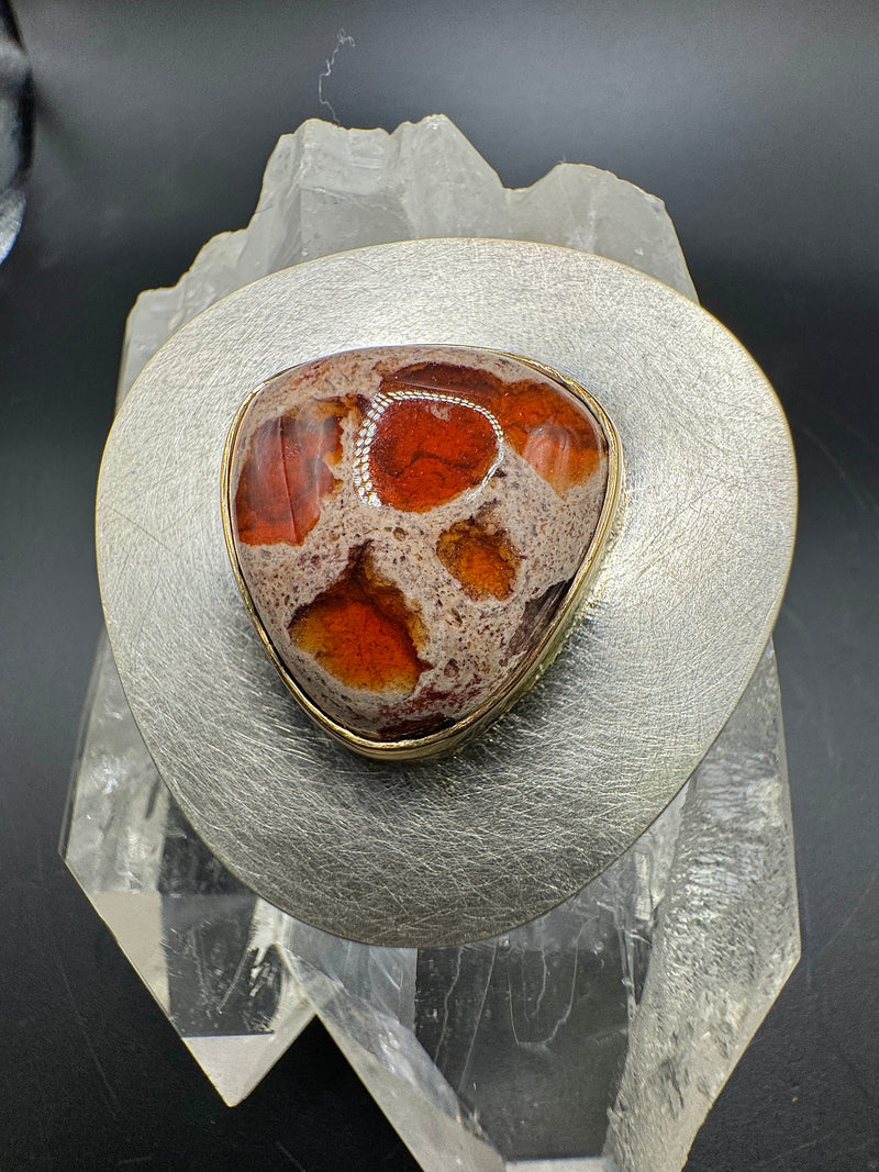 Einmaliger Anhänger in 925 Sterling Silber & 18 Karat Gold mit Natur-Feueropal