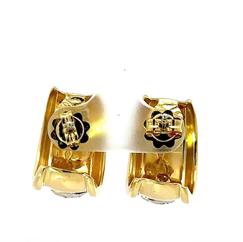 Handgefertigte Halbkreolen in 18 Karat Gelb- & Weißgold mit feinen Brillanten