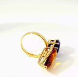 Moderner Cocktailring in 14 Karat Gelbgold mit feinen Brillanten, Amethyst & Citrin