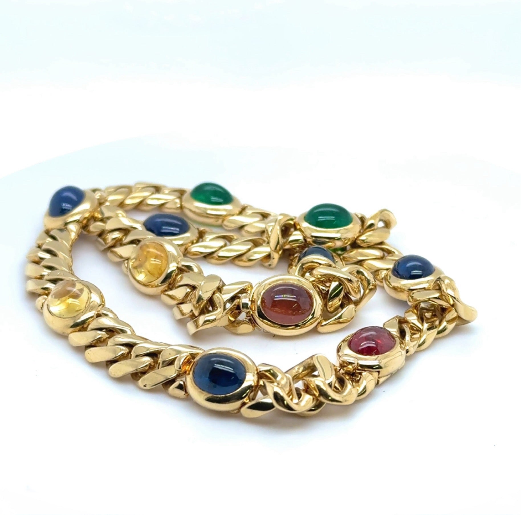 Einmaliges Collier / Armband in 18 Karat Gelbgold mit Saphiren & Smaragden