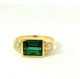 Moderner Turmalin Ring in 14 Karat Gelbgold mit Altschliff Diamanten