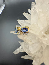 Feine Ohrringe in 18 Karat Gelb- & Weißgold mit blauen Saphiren & Brillanten