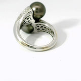 Eleganter Toi-et-Moi-Ring in 14 Karat Weißgold mit Tahiti-Perlen und Diamanten