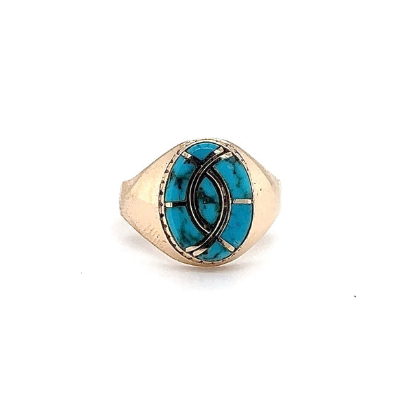 Eleganter Gelbgoldring in 14 Karat mit aufregendem Türkis