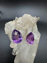 Edle Hängeohrringe in 18 Karat Weißgold mit Altschliff-Diamanten & Amethysten
