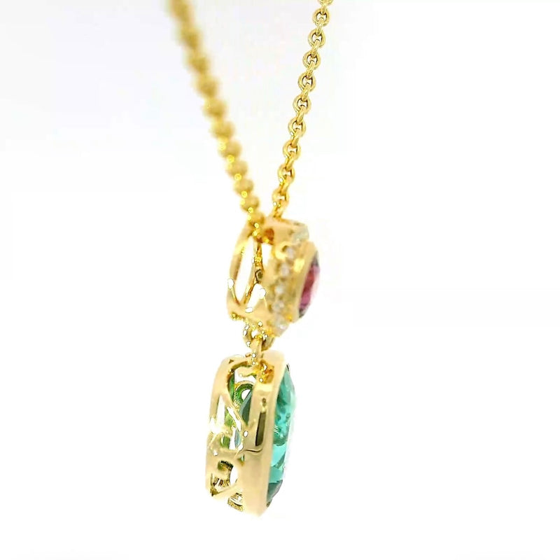 Leuchtender Anhänger in 14 Karat Gelbgold mit Rubin, Turmalin & Brillanten