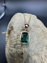 Leuchtender Anhänger in 14 Karat Gelbgold mit Rubin, Turmalin & Brillanten