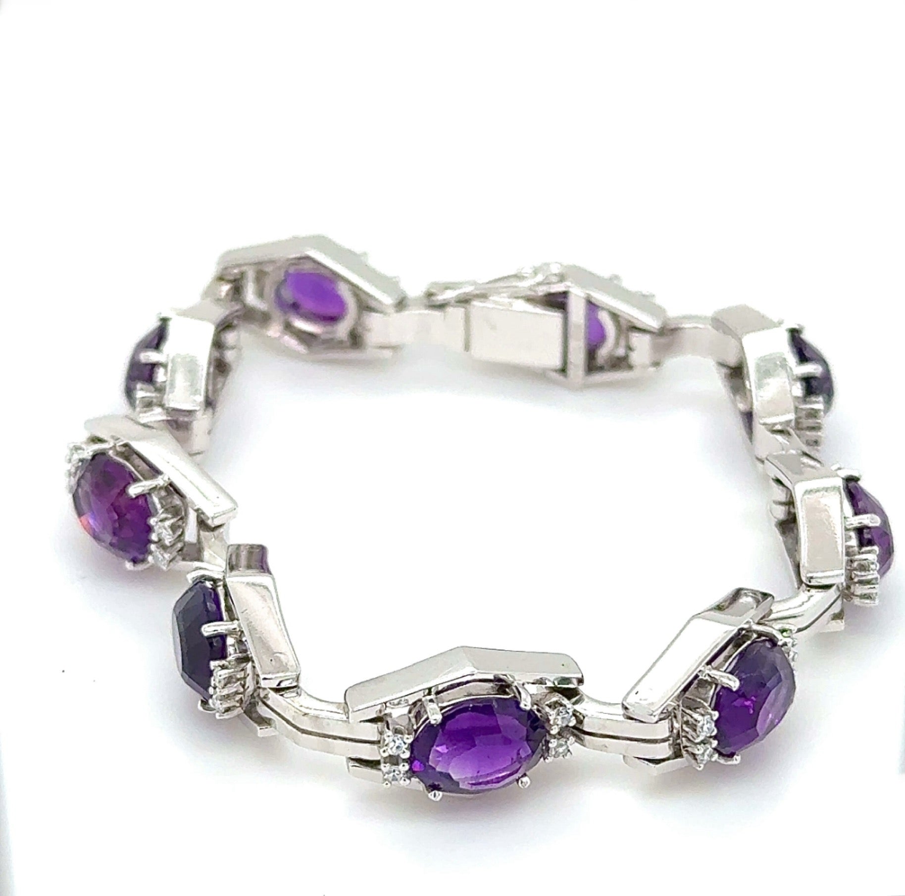 Solid Amethyst Bracelet in 14 Karat White Gold with Diamonds