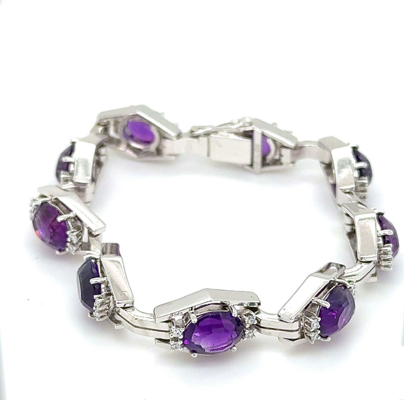 Massives Amethyst Armband in 14 Karat Weißgold mit Diamanten