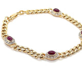 Elegantes Panzerketten-Armband in 14 Karat Gelbgold mit Diamanten und Rubinen