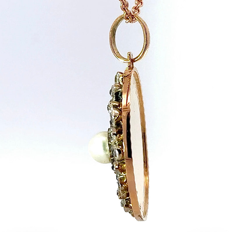 Besonderer Vintage-Anhänger in 18 Karat Roségold mit Diamanten & Perle