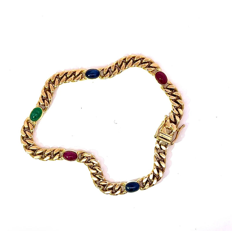 Zeitloses Armband in 14 Karat Gelbgold mit Saphiren, Rubinen und Smaragd
