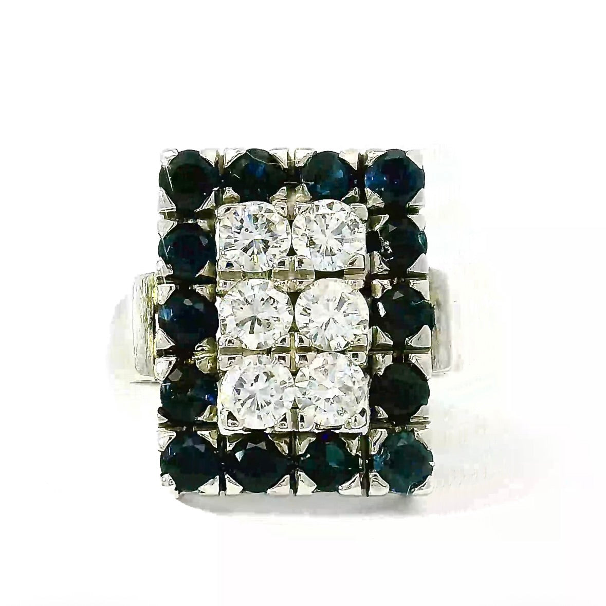 Prunkvoller Vintage Ring in 14 Karat Weißgold mit Brillanten & Saphiren