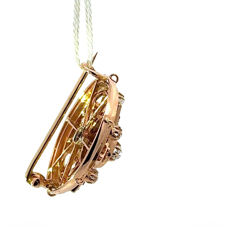 Antike Jugendstil Brosche in 14 Karat Roségold mit Altschliff-Diamanten