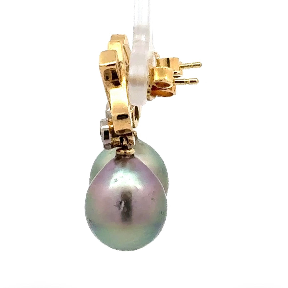 Elegante Ohrringe in 18 Karat Gelbgold mit Tahitiperlen und Brillanten in Handarbeit