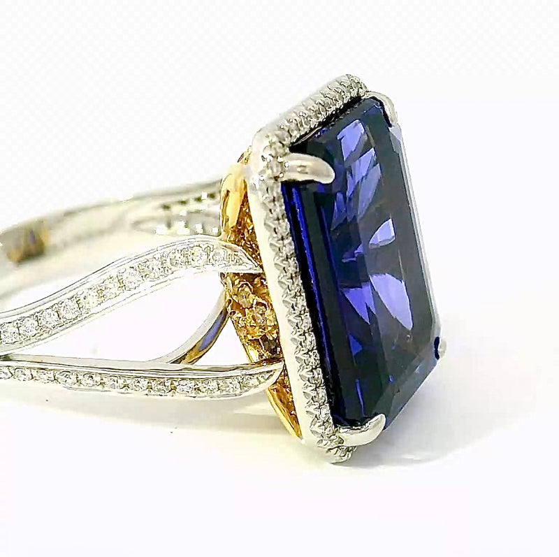 Edler Tansanit Ring in 18 Karat Weißgold mit feinen Brillanten