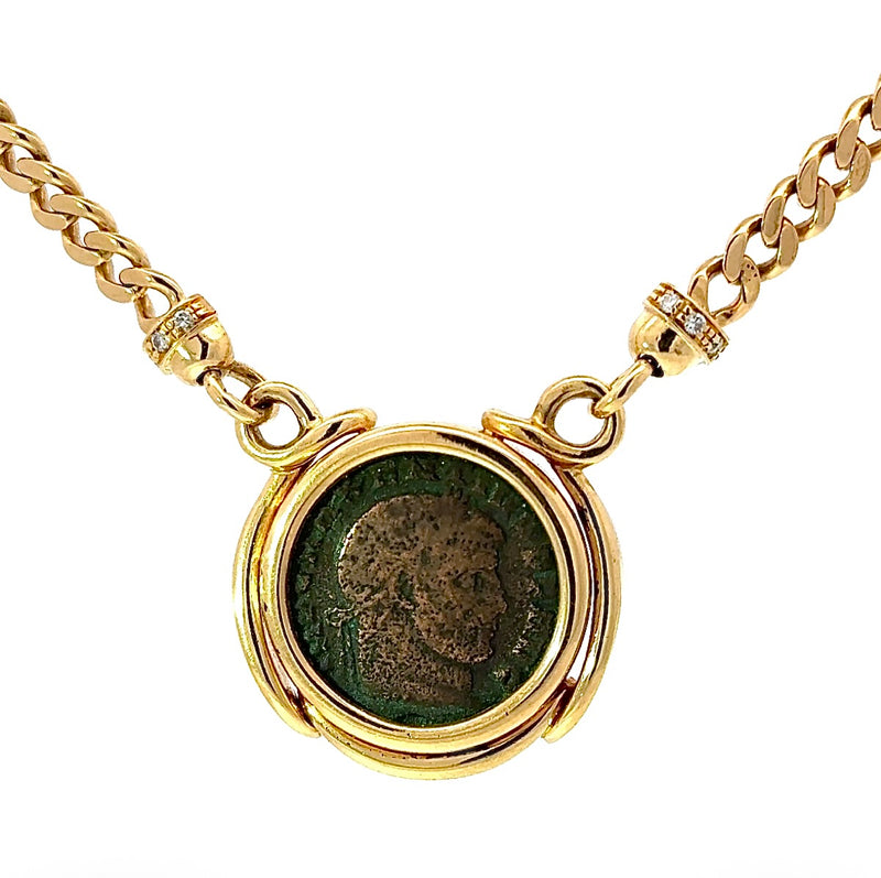 Massiver Münzanhänger in 18 Karat Gelbgold mit Brillanten & römischer Münze