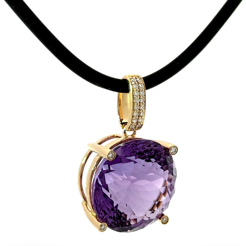 Moderner Anhänger in 14 Karat Gelbgold mit feinen Amethyst & Brillanten