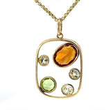 Ausgefallener Peridot / Citrin Anhänger in 14 Karat Gelbgold mit großen Diamanten
