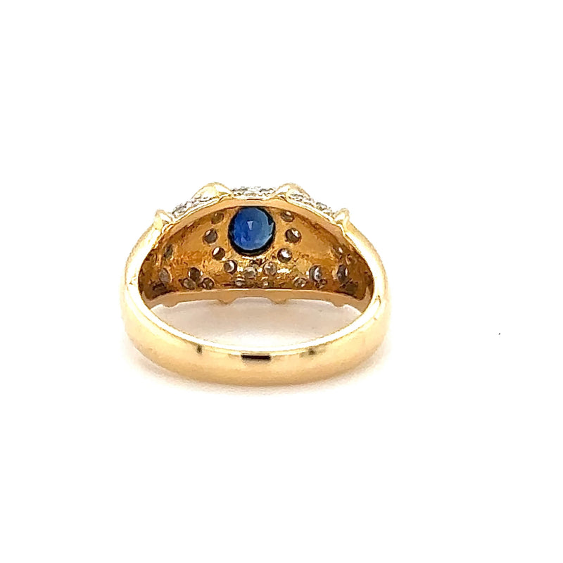 Ausgefallener Bicolor Ring in 18 Karat Gold mit Brillanten & Saphir