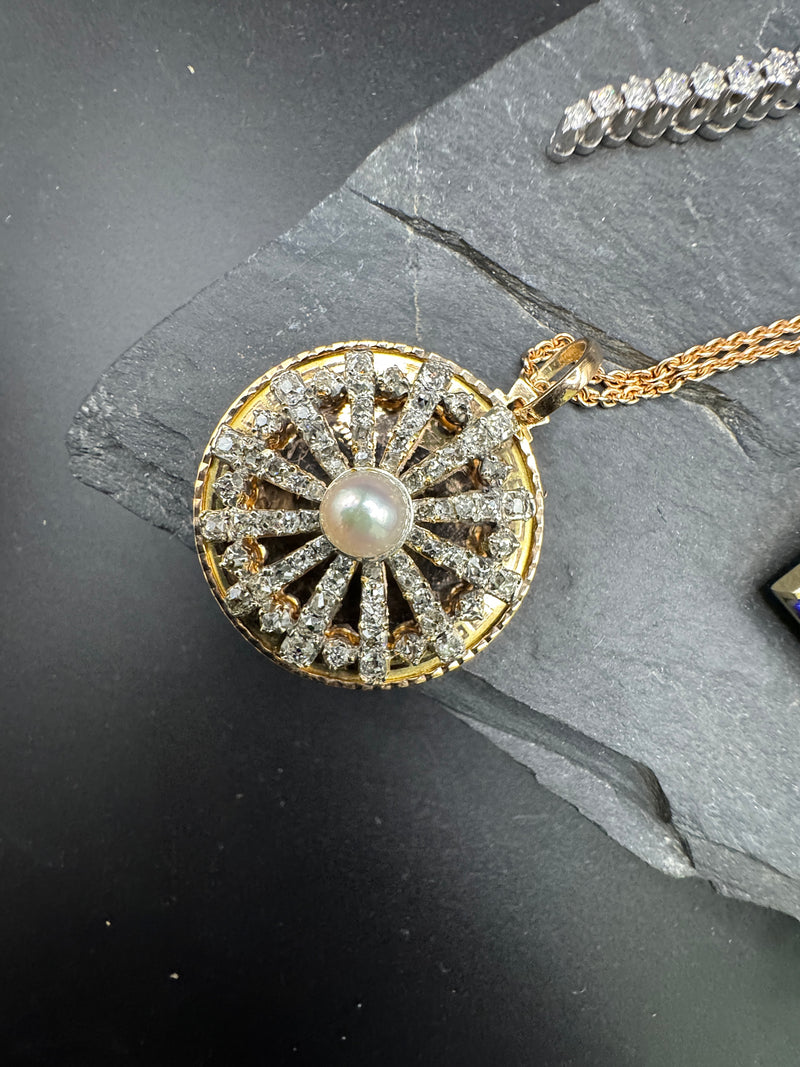 Besonderer Vintage-Anhänger in 18 Karat Roségold mit Diamanten & Perle | Anhänger - Schmuck Schroll