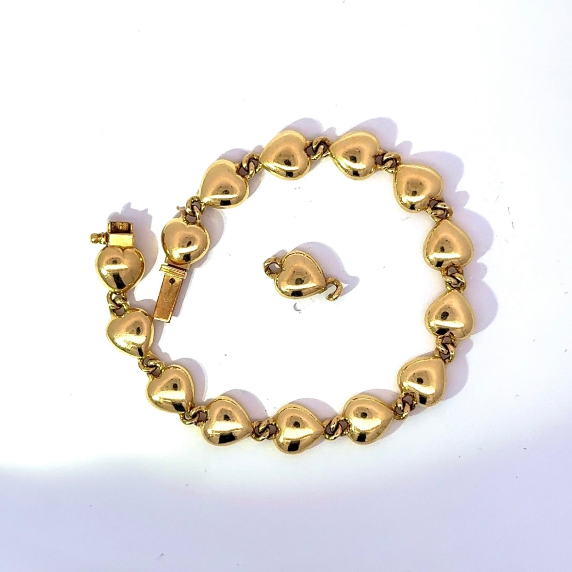 Solid Heart Bracelet in 18 Karat (750) Yellow Gold with Extension Link