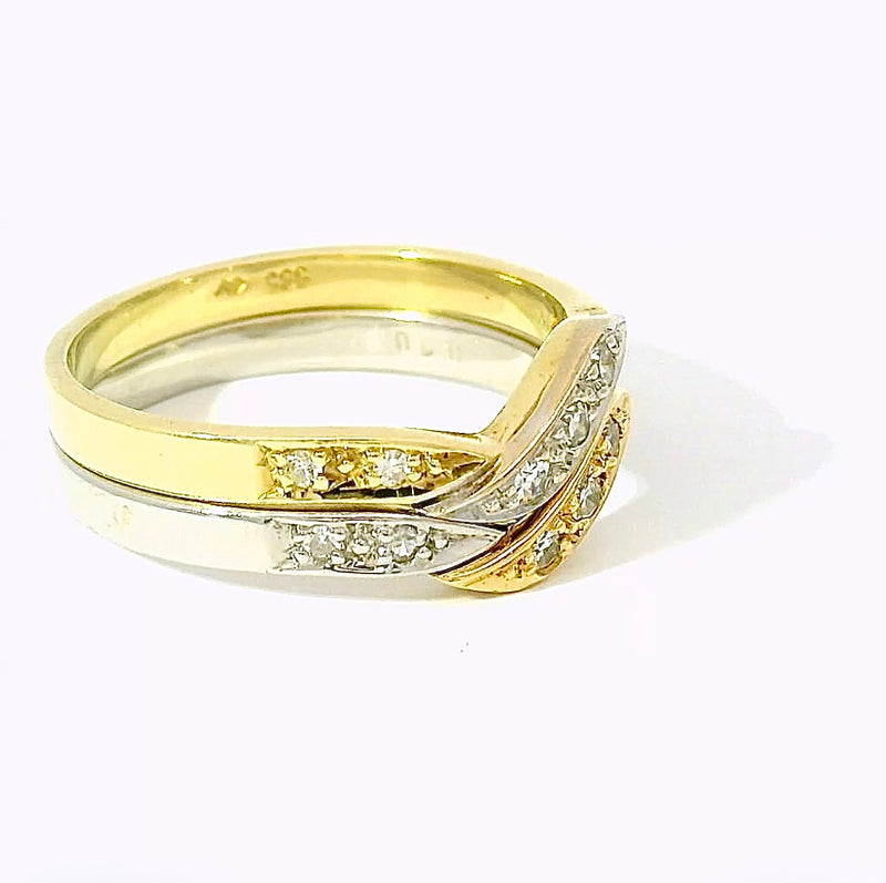 Ausgefallenes Ring-Duo in 14 Karat Gelb- & Weißgold mit Diamanten
