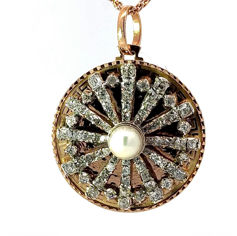 Besonderer Vintage-Anhänger in 18 Karat Roségold mit Diamanten & Perle