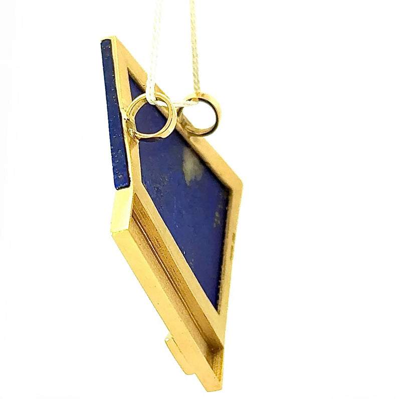 Einmaliger Anhänger in 18 Karat Gelbgold mit Lapis Lazuli und rosa Turmalin